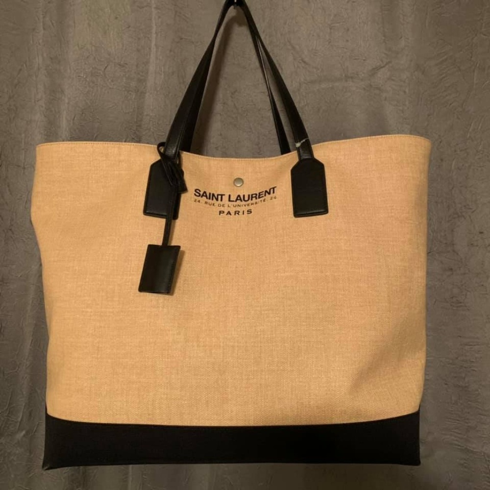 YSL Saint Laurent Raffia Beach Tote Bag